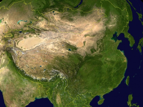 中華人民共和國疆域衛星合成圖。